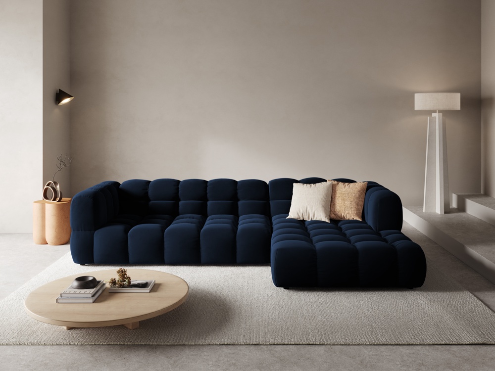 Cosmopolitan Design Ecksofa Sky 4-Sitzer große Version Samt Casino Königsblau Rechts