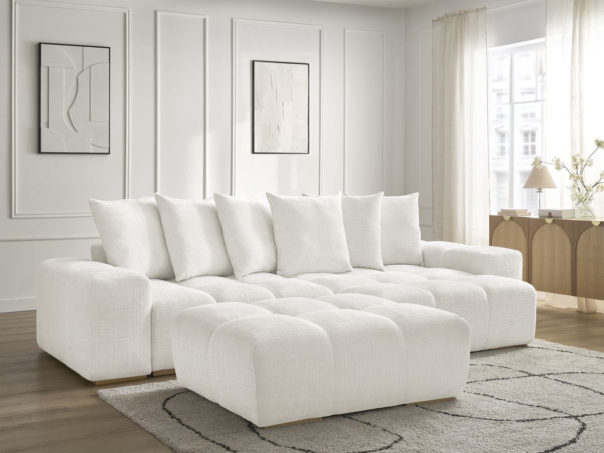Bobochic Anakin Ecksofa mit Schlaffunktion und Bettkasten und Pouf Strukturstoff Weiß
