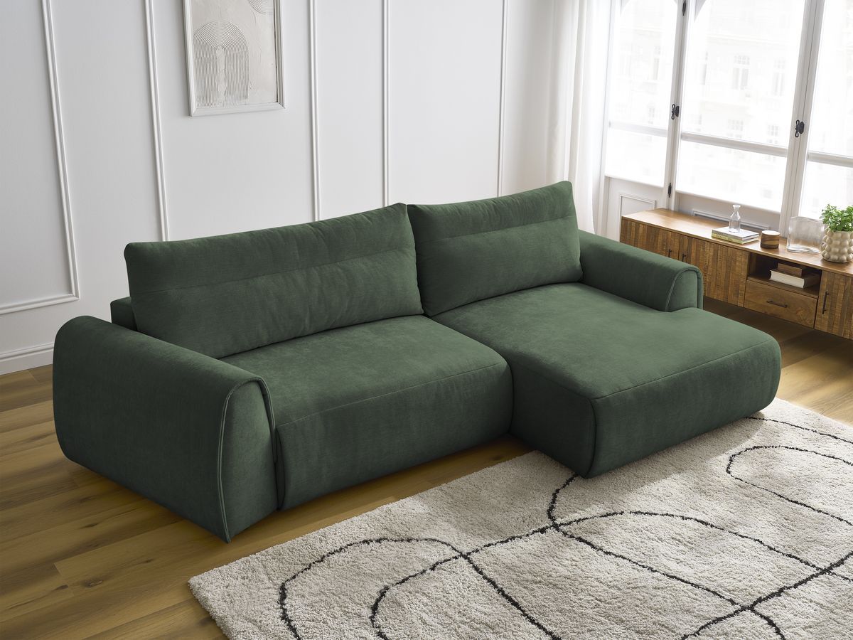 Bobochic Aden Ecksofa 293 × 152 cm Stoff Grün Ecke rechts