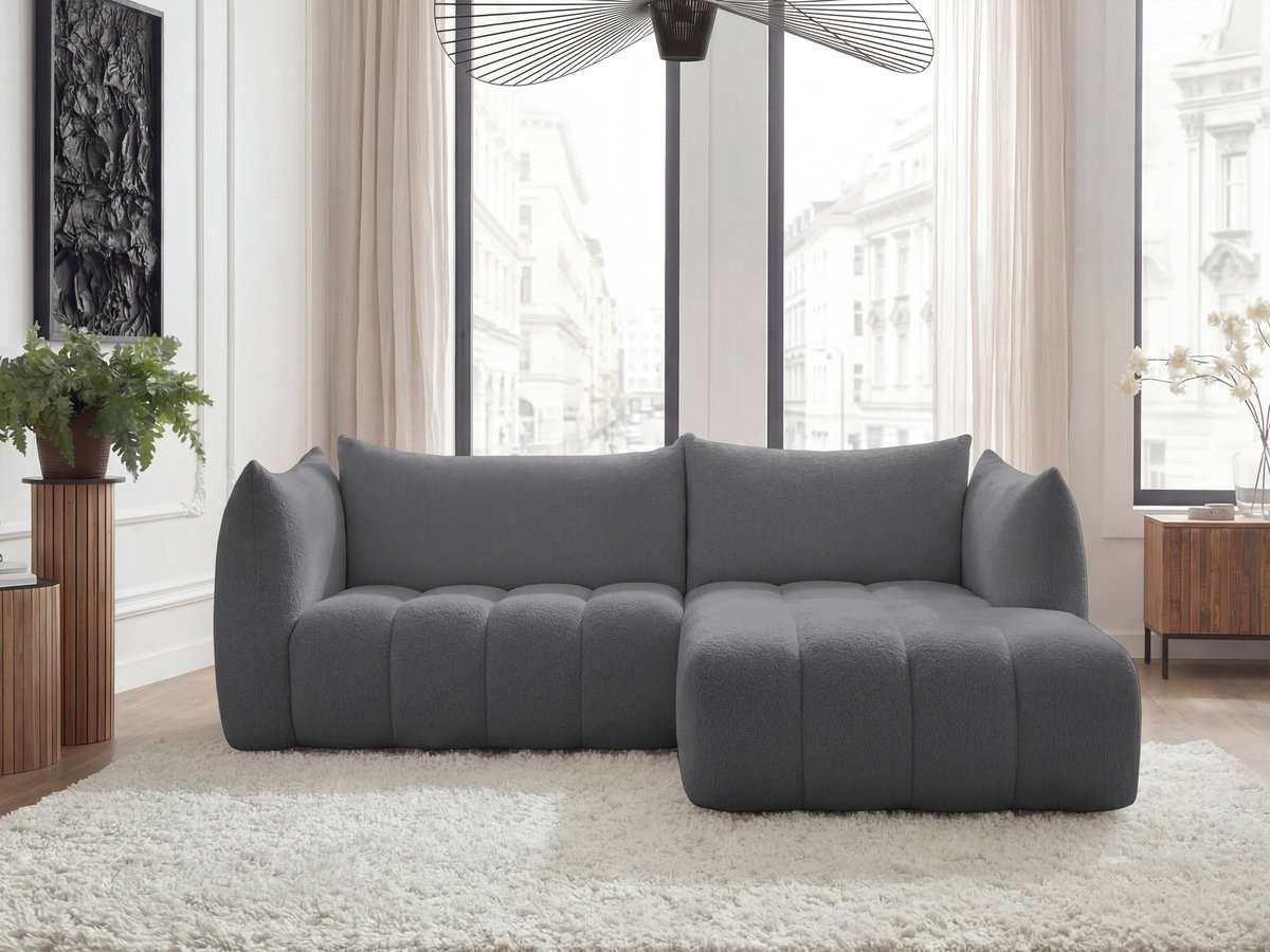 Bobochic Azra Ecksofa 262 × 178 cm Bouclé-Stoff Dunkelgrau Ecke rechts