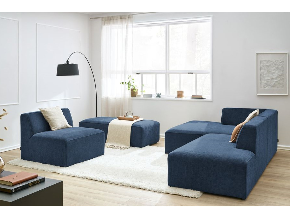 Bobochic Megeve Ecksofa mit Pouf Strukturstoff Dunkelblau Ecke links