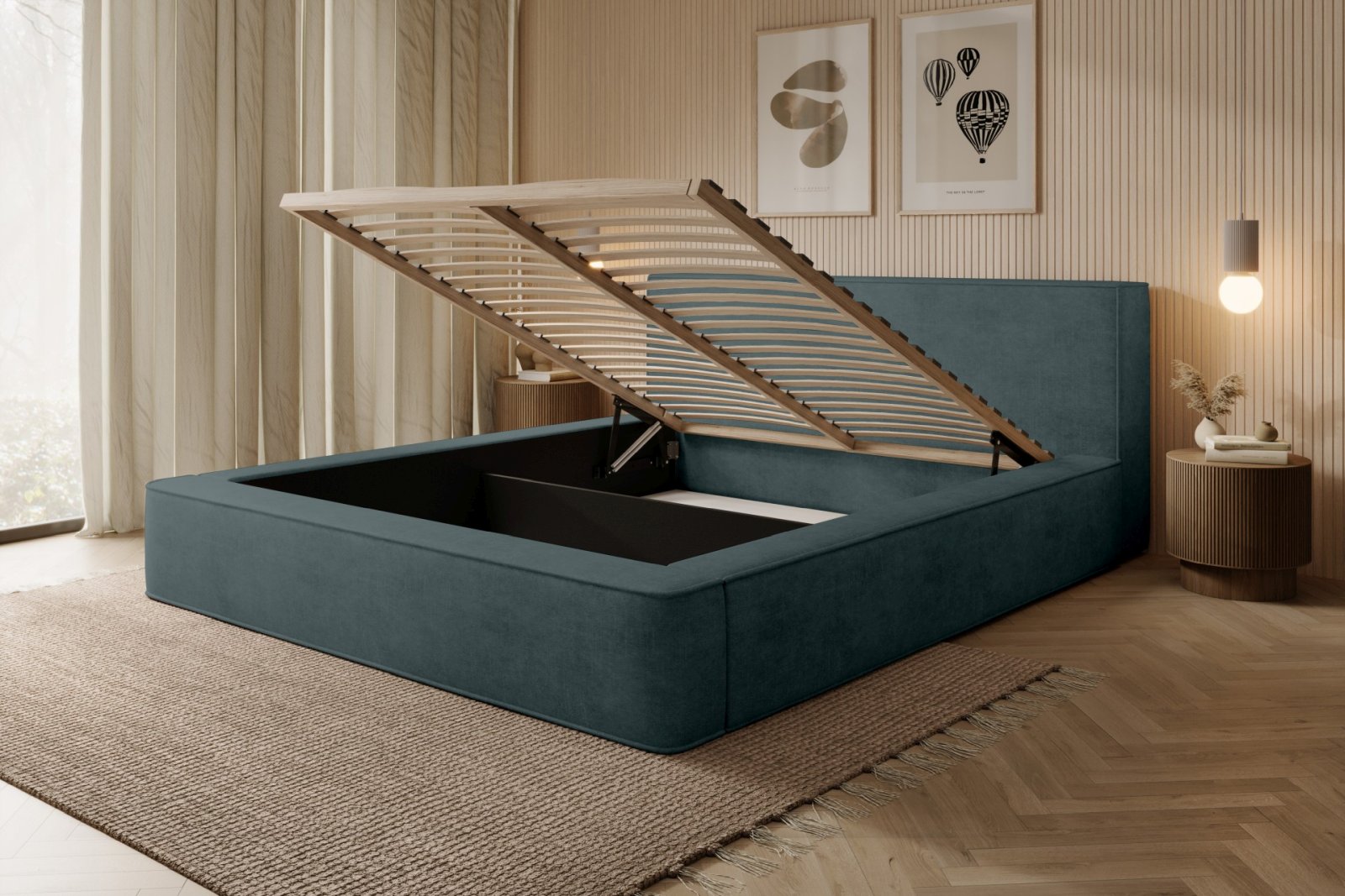 Polsterbett Delano Samtstoff 160x200 mit Holzrahmen Macau Emerald