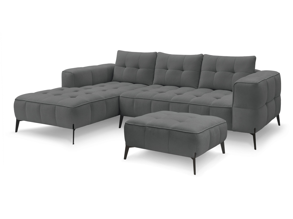 Bobochic Anis Ecksofa mit Pouf Strukturstoff Dunkelgrau Ecke links