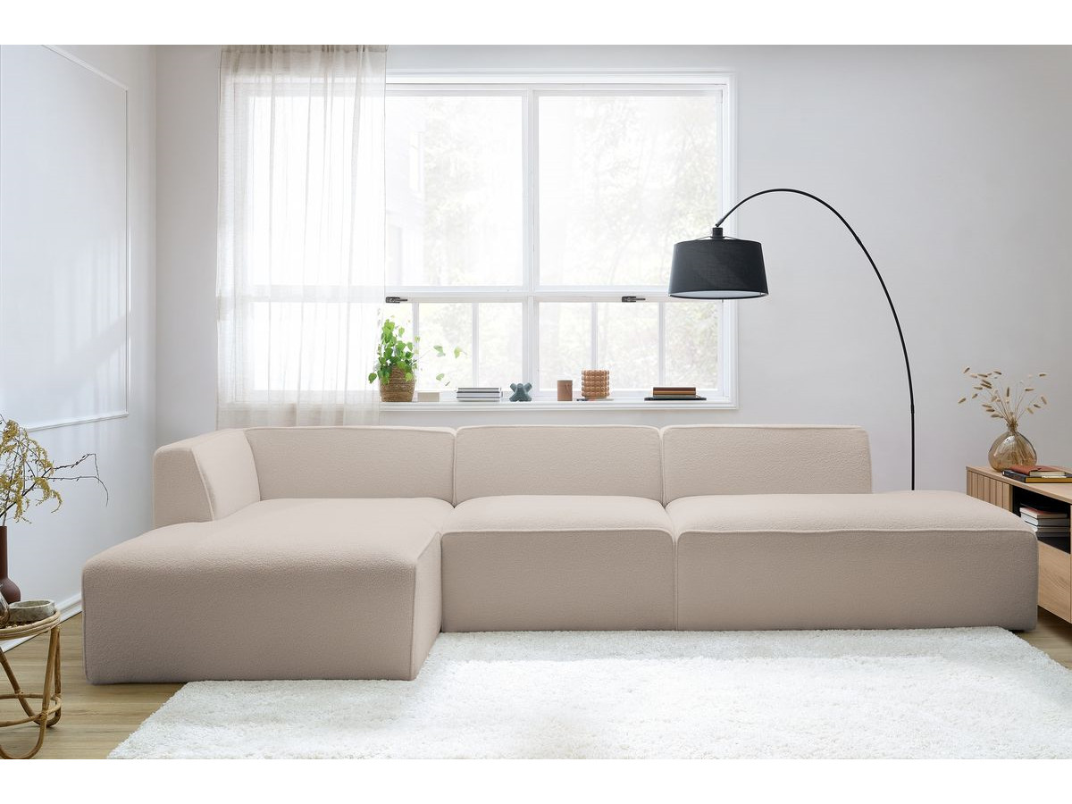Bobochic Megeve Ecksofa mit Pouf Bouclé-Stoff Beige Ecke links
