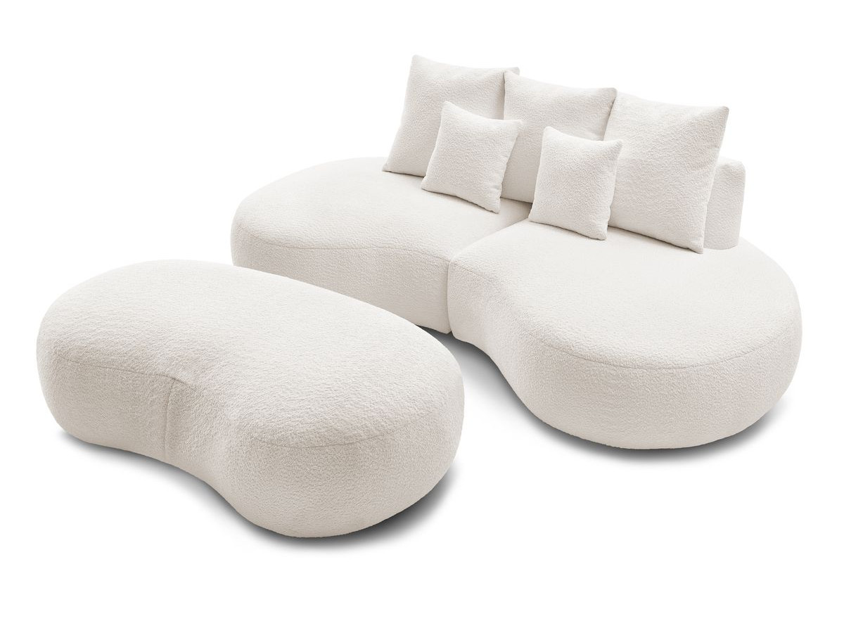 Bobochic Saint-germain Sofa 5-Sitzer mit Pouf Bouclé-Stoff Weiß