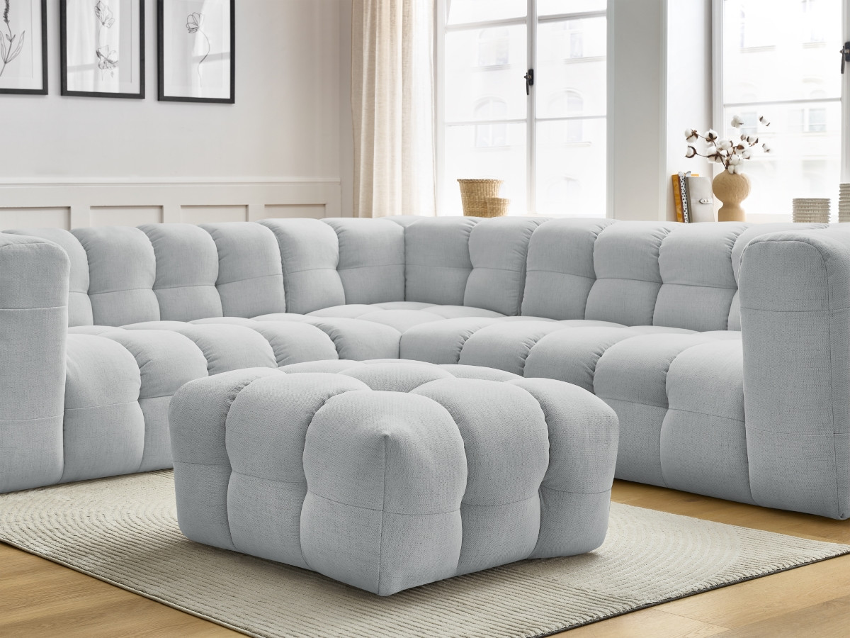 Bobochic Cloud Ecksofa mit Pouf 268 × 110 cm Stoff Hellgrau