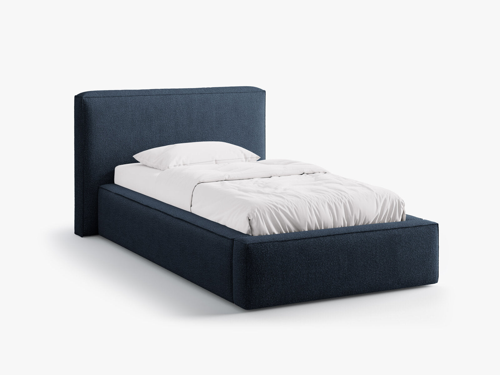 Micadoni Single Polsterbett mit Stauraum Jodie Boucle Baloo Dunkelblau 90x200