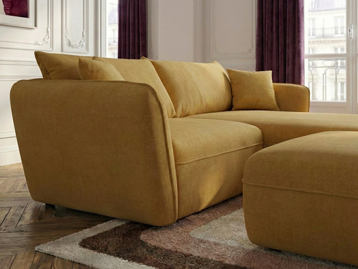 Bobochic Luigi Ecksofa mit Pouf Strukturstoff Gelb Ecke rechts