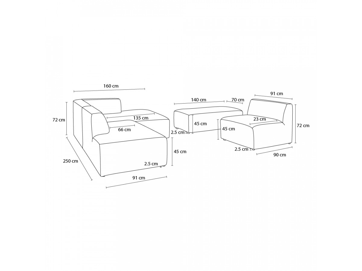 Bobochic Megeve Ecksofa mit Pouf Melange-Stoff Dunkelblau Ecke links