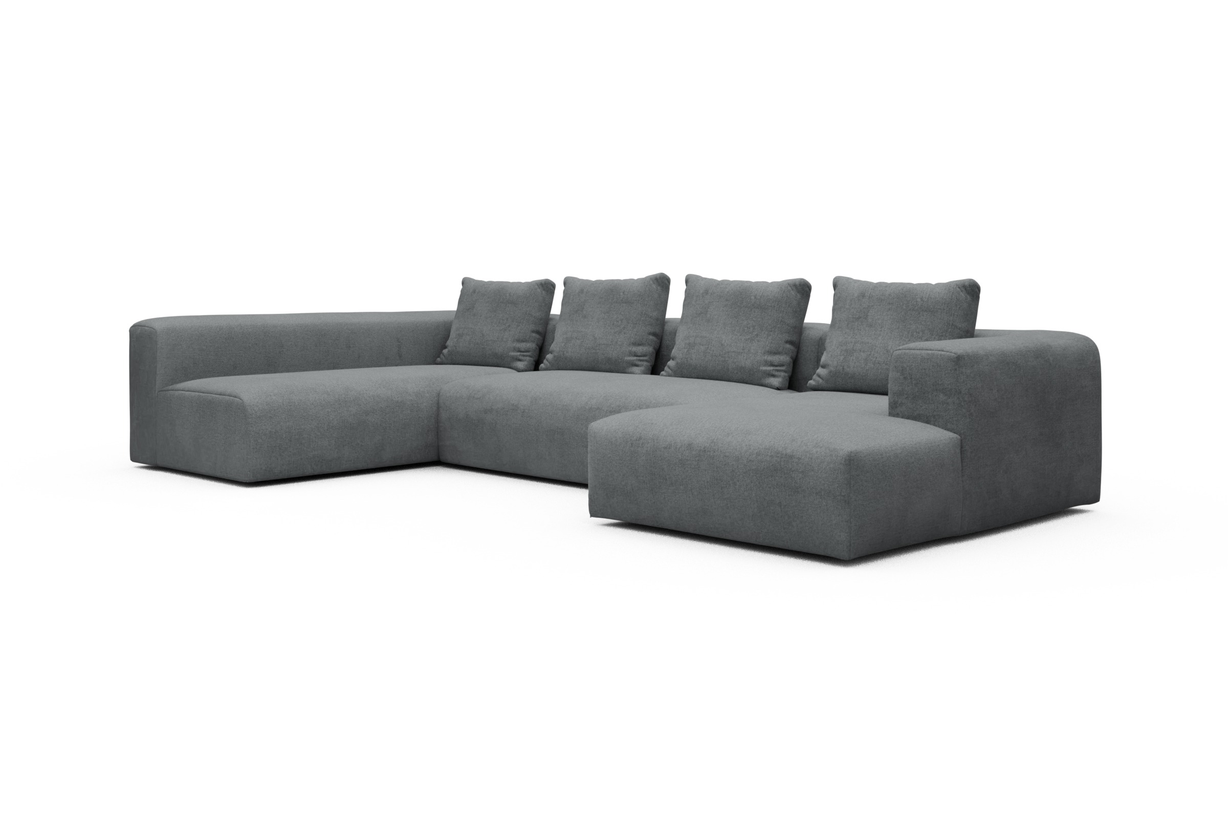 Wohnlandschaft Fred Chaiselongue rechts mit 2-Sitzer und lange Armlehne links Casone-Gravel-Grey
