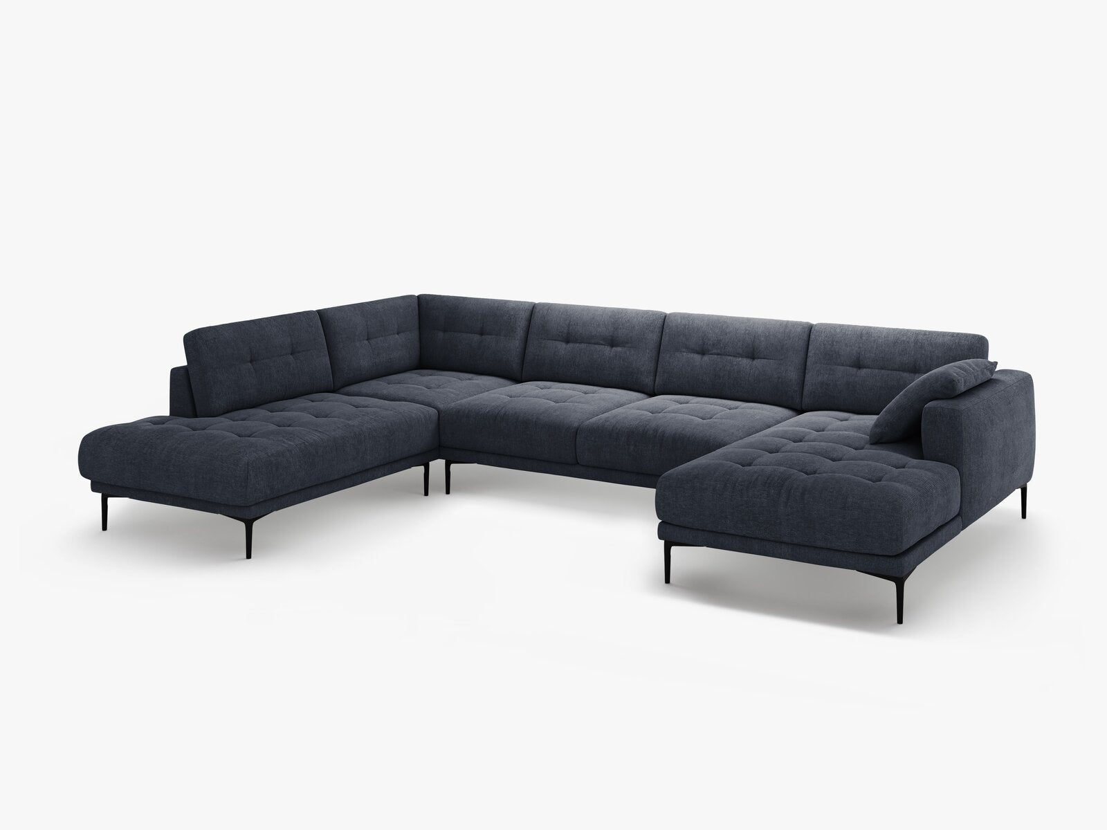 Micadoni Panorama Ecksofa Bemy 7-Sitzer Links Strukturierter Stoff Dunkelblau