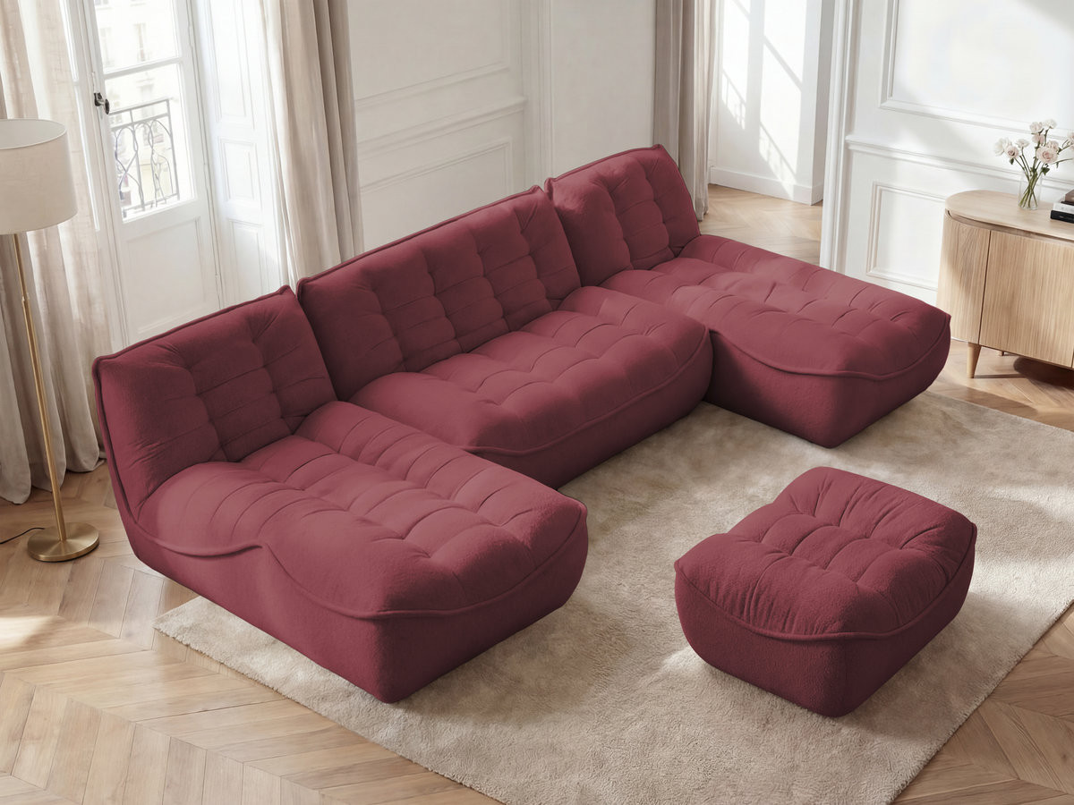 Bobochic Serena Wohnlandschaft mit Pouf Melange-Stoff Rot
