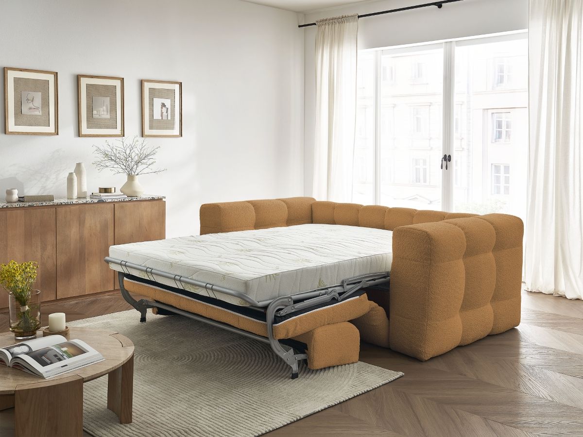 Bobochic Cloud Schlafsofa 3-Sitzer Bouclé-Stoff Gelb