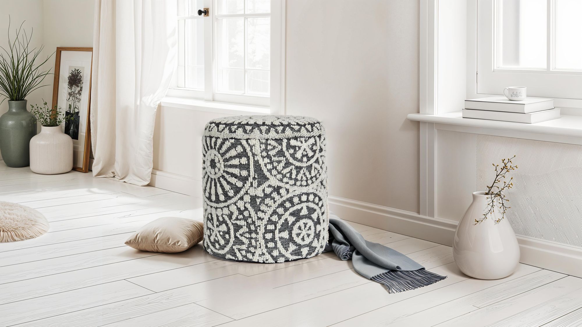 Sitzhocker Oyfjell Stoff Grau Ø 40 cm