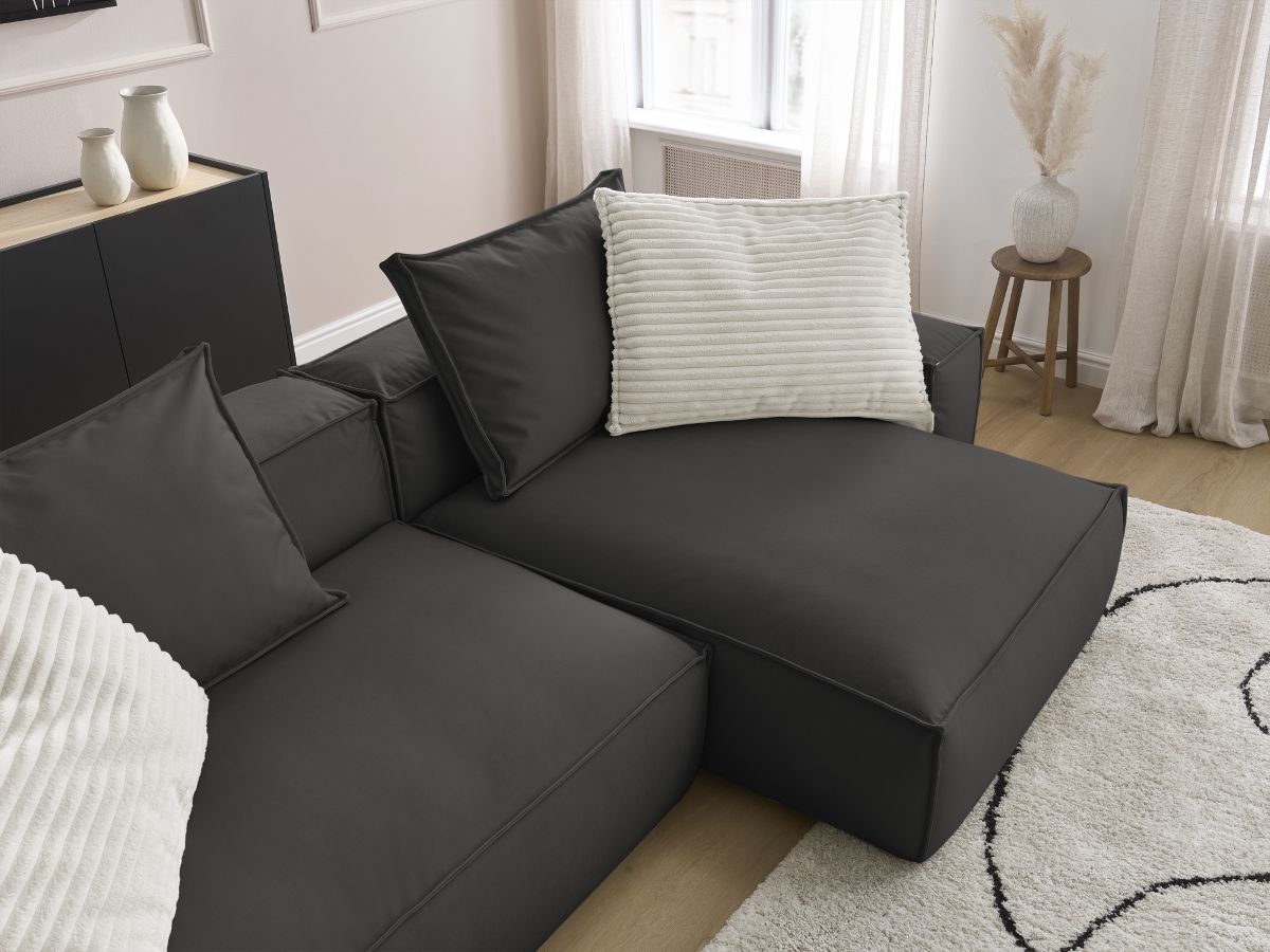 Bobochic Boheme Ecksofa, 3 Kissen Kunstleder Schwarz