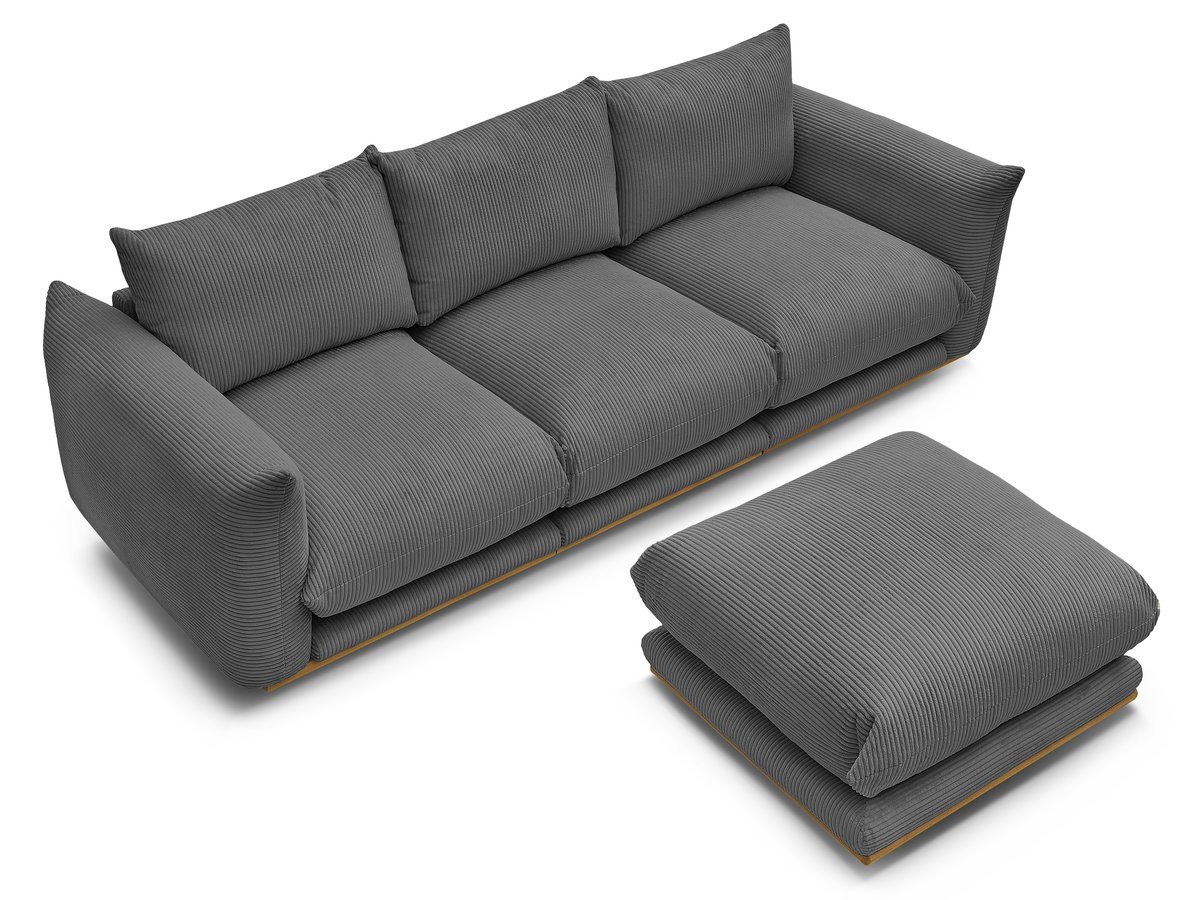 Bobochic Ernest Sofa 3-Sitzer mit Pouf 266 × 106 cm Cordsamt Dunkelgrau