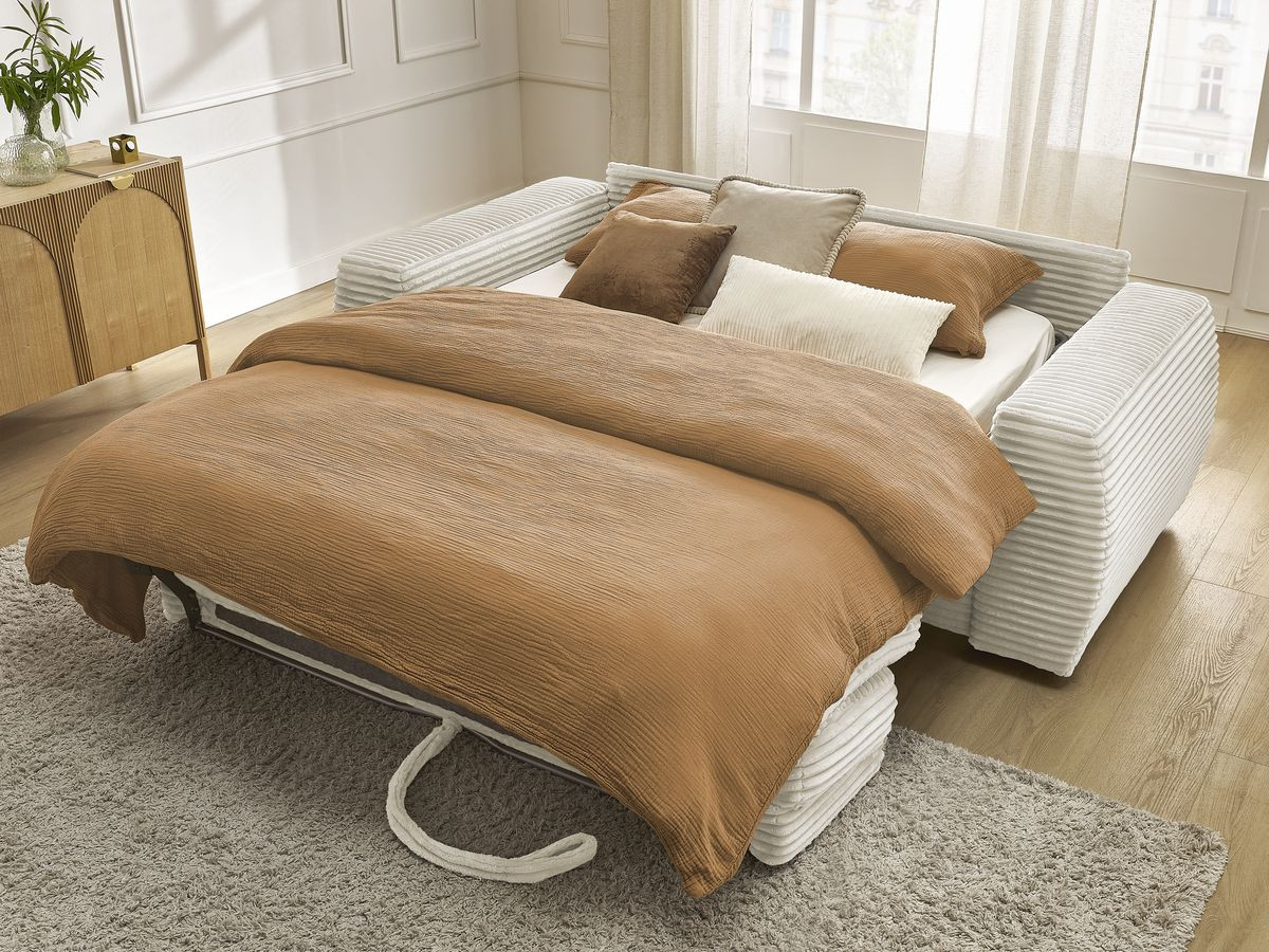 Bobochic Hugo Schlafsofa 3-Sitzer Cordsamt Beige, Liegefläche 140 × 190 cm