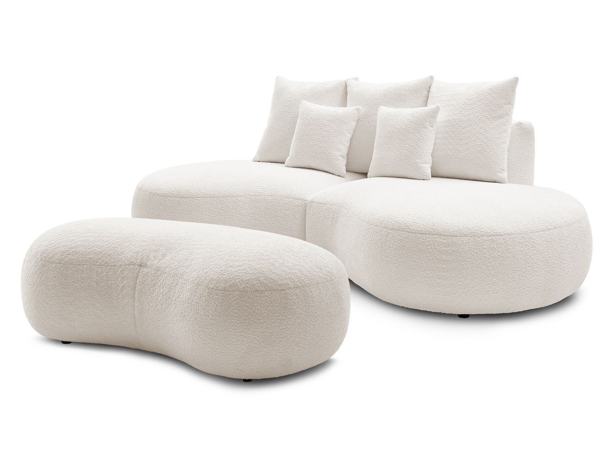 Bobochic Saint-germain Sofa 5-Sitzer mit Pouf Bouclé-Stoff Weiß