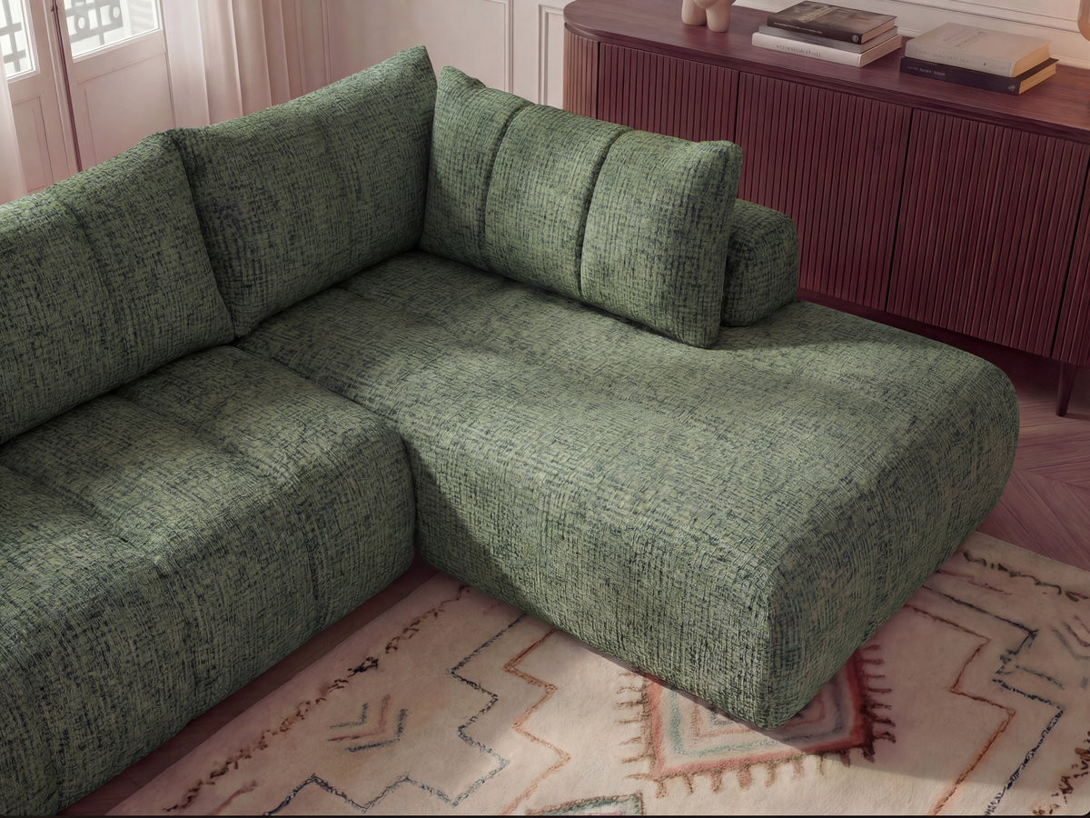 Bobochic Nesty Wohnlandschaft mit Pouf Melange-Stoff Hellgrün Ecke links