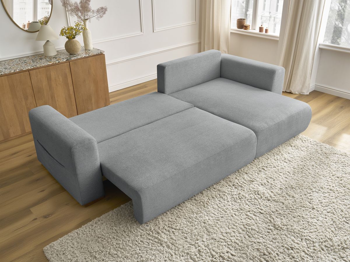 Bobochic Sidonie Ecksofa mit Schlaffunktion und Bettkasten Melange-Stoff Dunkelgrau