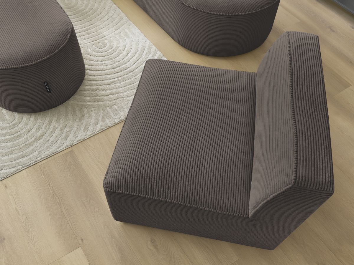 Bobochic Rousseau Ecksofa mit Sofamodul und Pouf Cordsamt Braun Ecke links