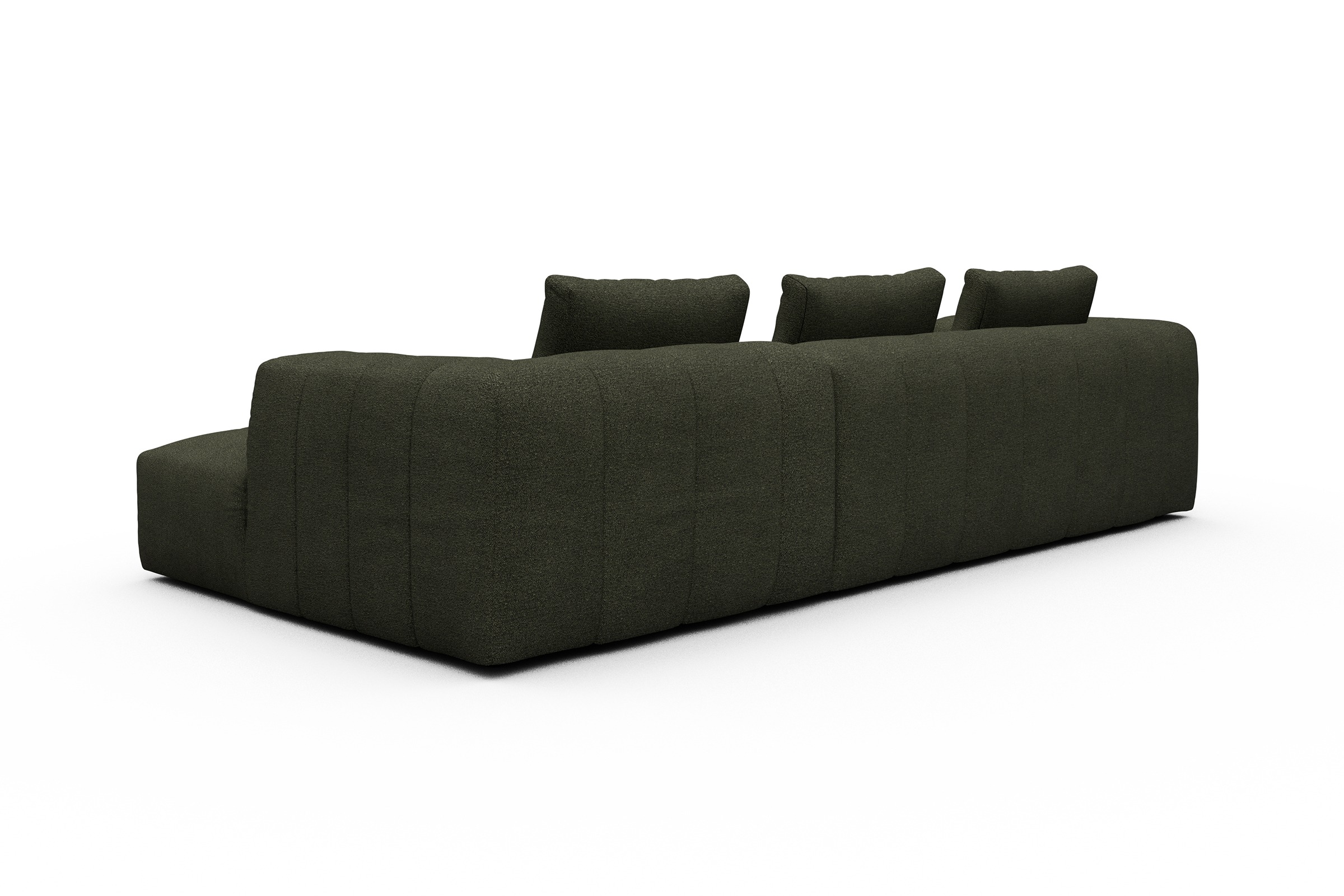 Ecksofa Hugo 2,5-Sitzer Armlehne links mit Chaiselongue Boucle-Forest-Green