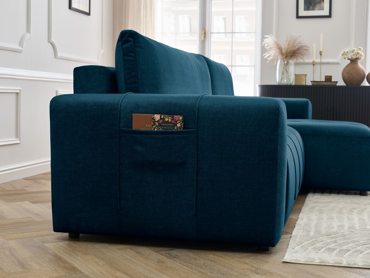 Bobochic Arsene Ecksofa mit Schlaffunktion und Bettkasten 288 × 148 cm Samt Blau