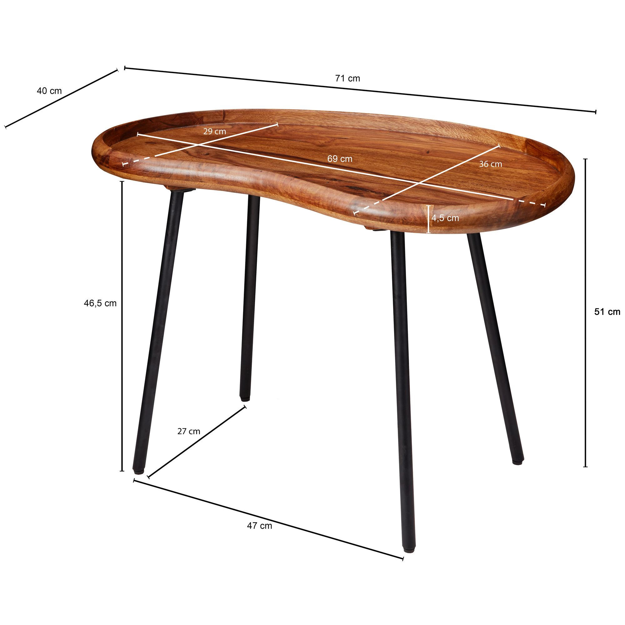 Couchtisch Fauske Sheesham Massivholz Höhe 51 cm