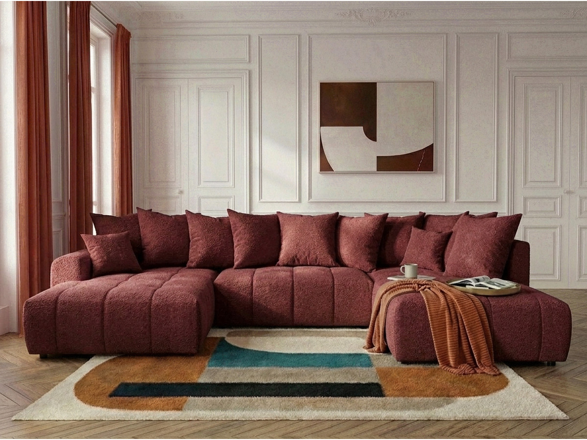 Bobochic Roxelane Wohnlandschaft Bouclé-Stoff Rot Ecke links