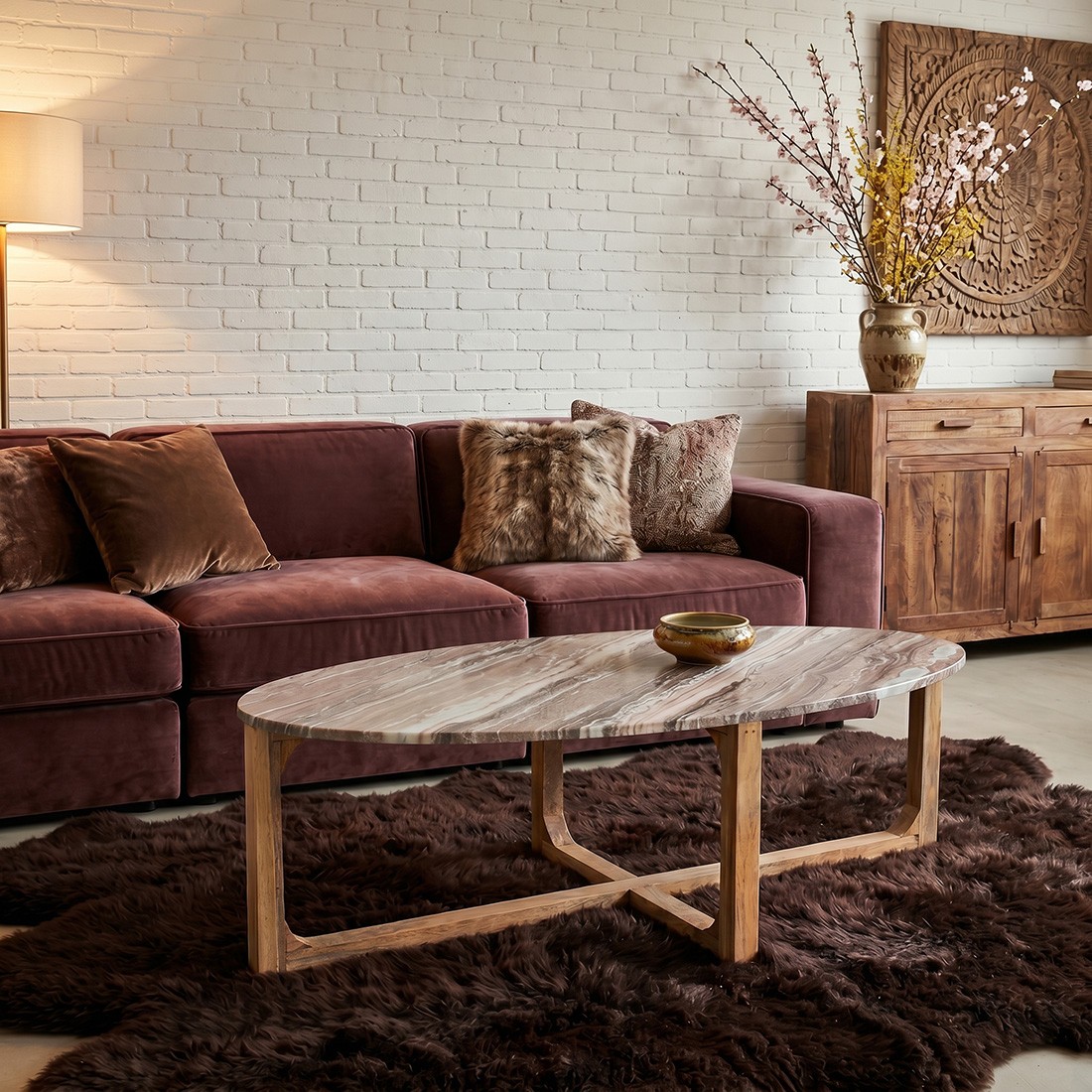 Raw Materials Ovaler Couchtisch aus Marmor Fantasy-Braun