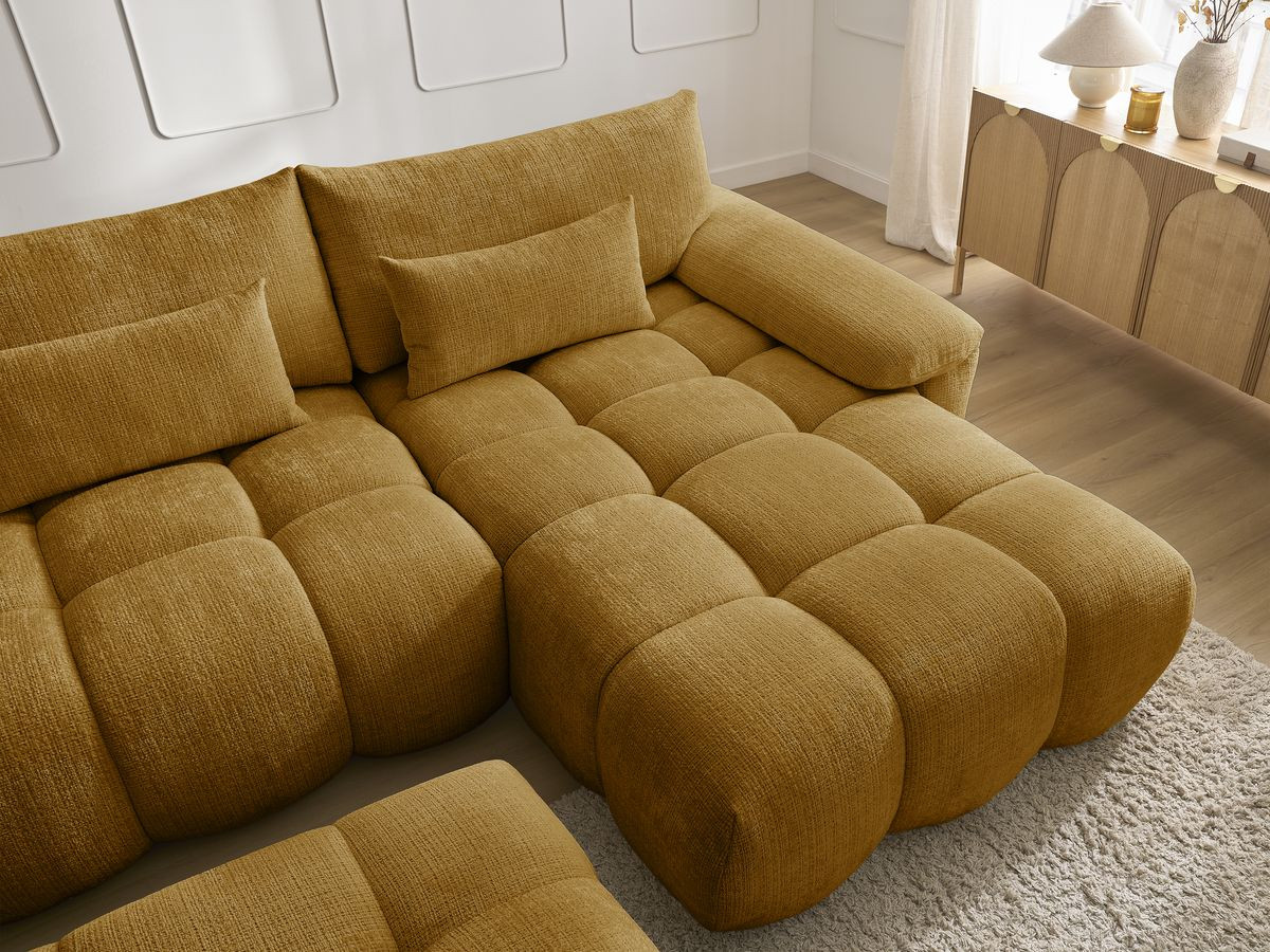Bobochic Ivane Ecksofa mit Pouf Strukturstoff Gelb Ecke rechts