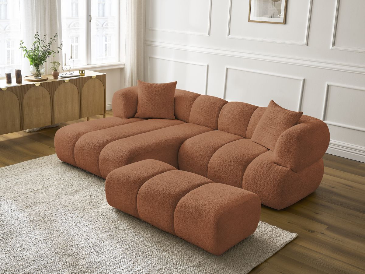 Bobochic Pamira Ecksofa mit Pouf Bouclé-Stoff Orange Ecke links