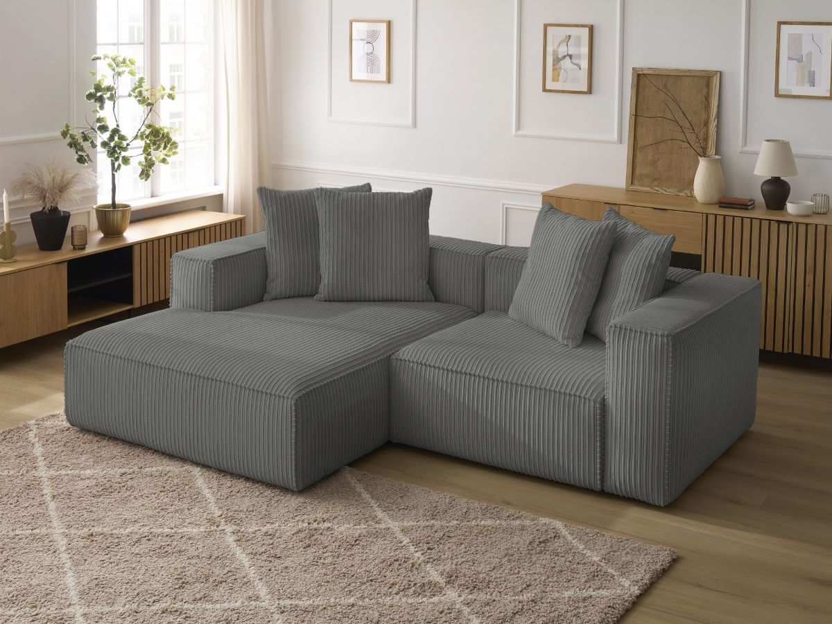 Bobochic Nina Ecksofa Cordsamt Dunkelgrau Ecke links