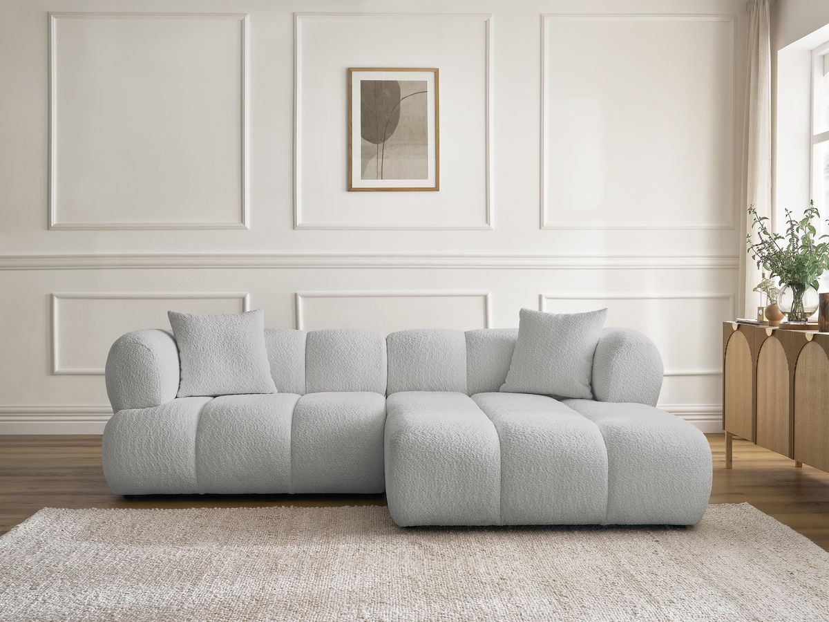 Bobochic Pamira Ecksofa Bouclé-Stoff Hellgrau Ecke rechts