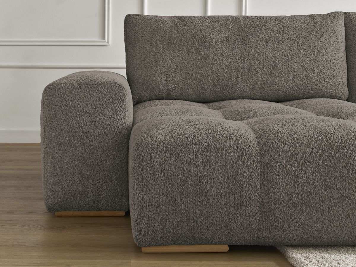 Bobochic Anakin Wohnlandschaft, Liegefläche 137 × 382 cm, 3 Kissen Bouclé-Stoff Braun