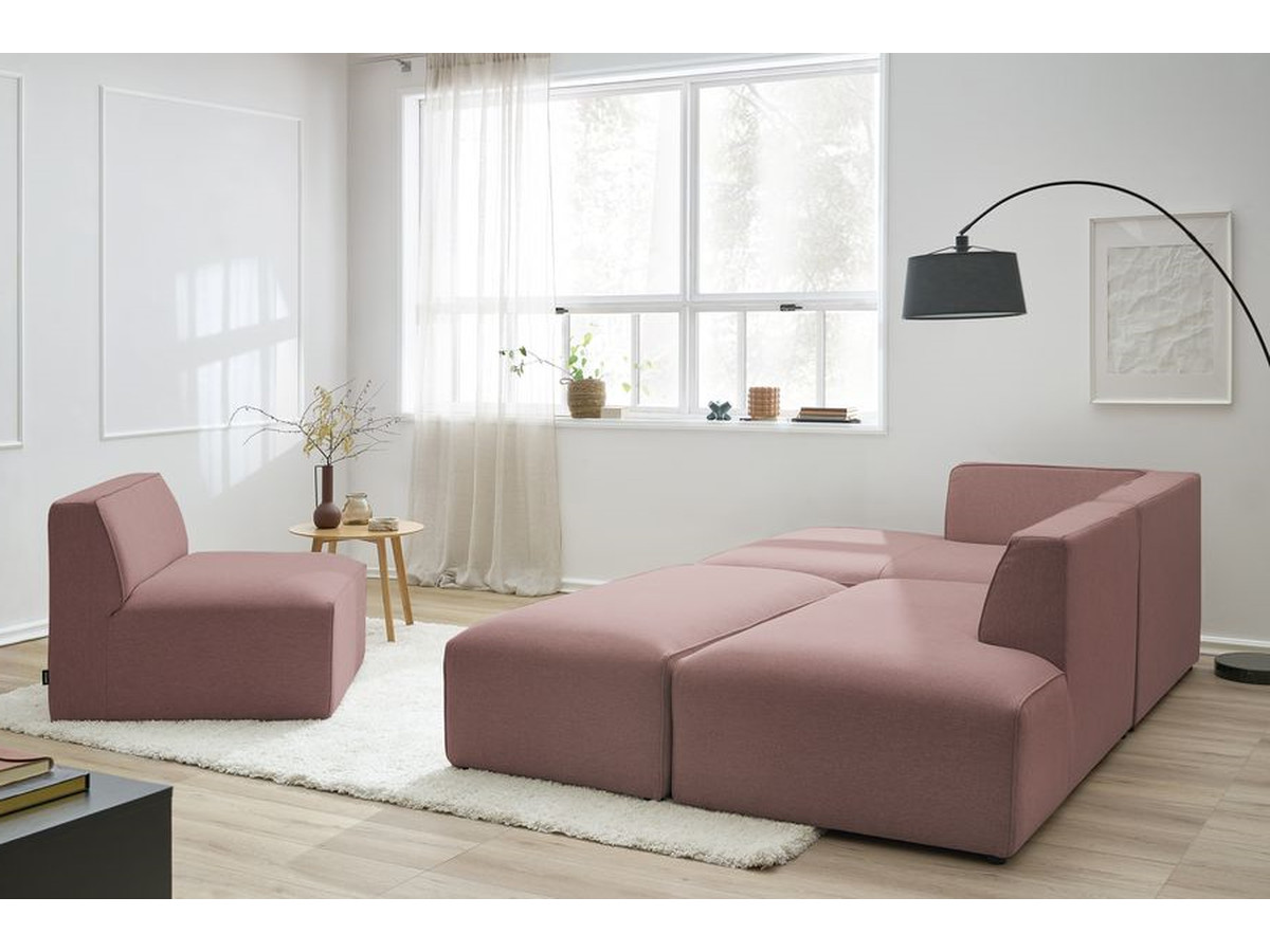 Bobochic Megeve Ecksofa mit Pouf Melange-Stoff Rosa Ecke links