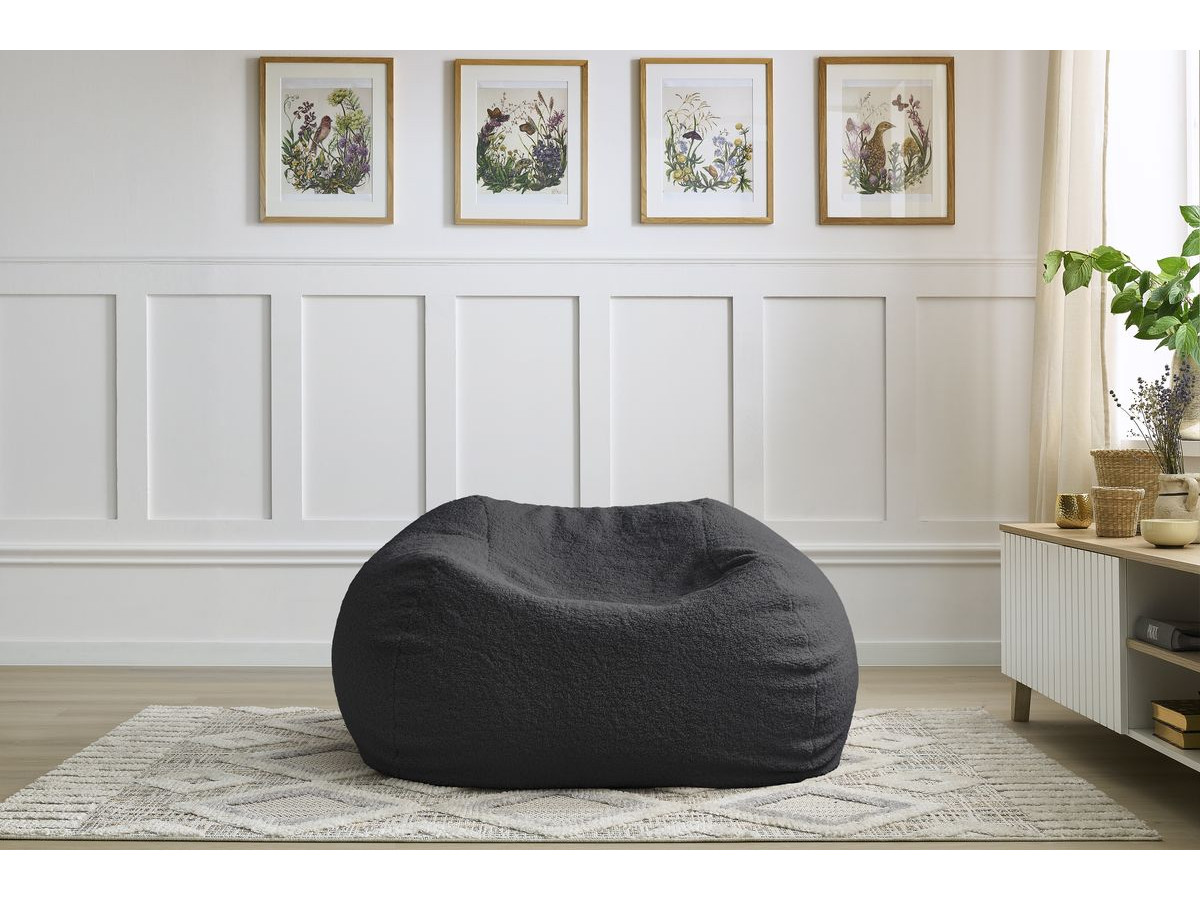 Bobochic Meribel Pouf Bouclé-Stoff Schwarz