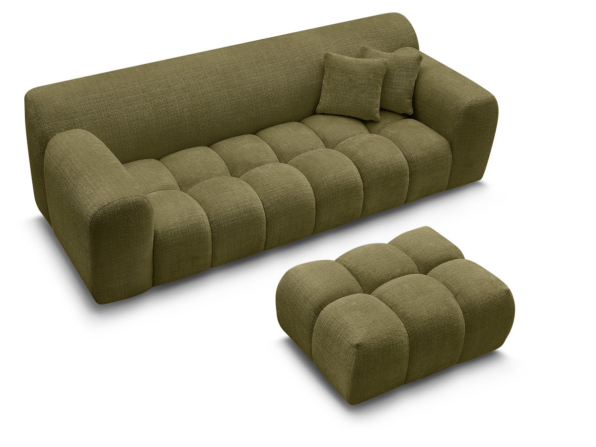Bobochic Melisse Sofa 3-Sitzer mit Pouf Strukturstoff Grün