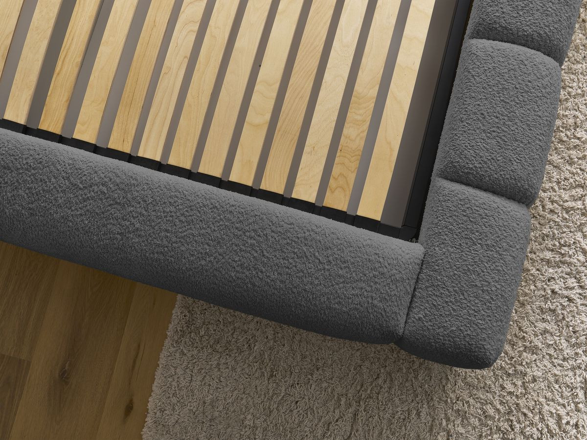 Bobochic Denali Polsterbett mit Bettkasten Bouclé-Stoff Dunkelgrau, Liegefläche 140 × 190 cm