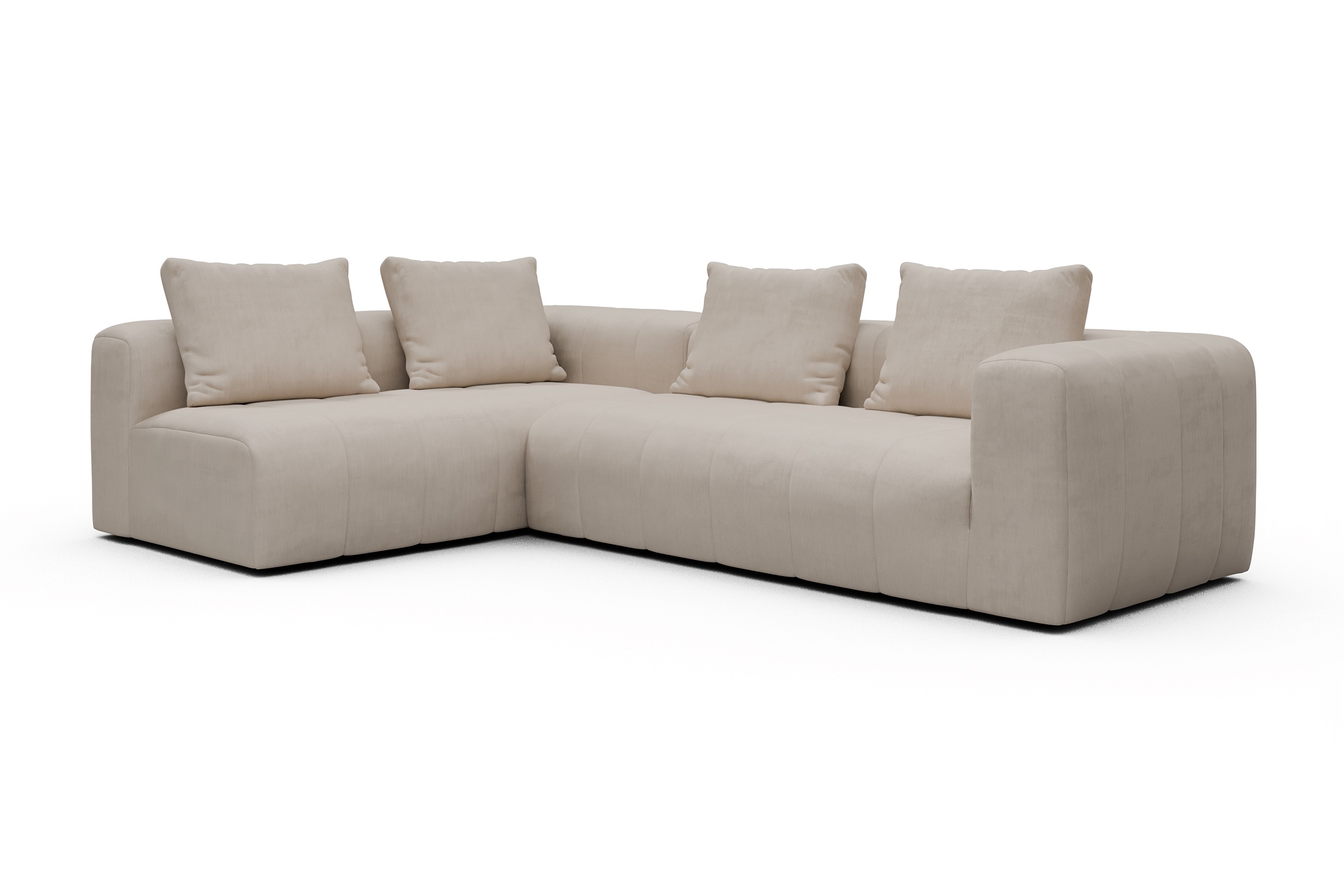 Ecksofa Hugo 2x 2,5-Sitzer Armlehne rechts Cordufine-Off-White