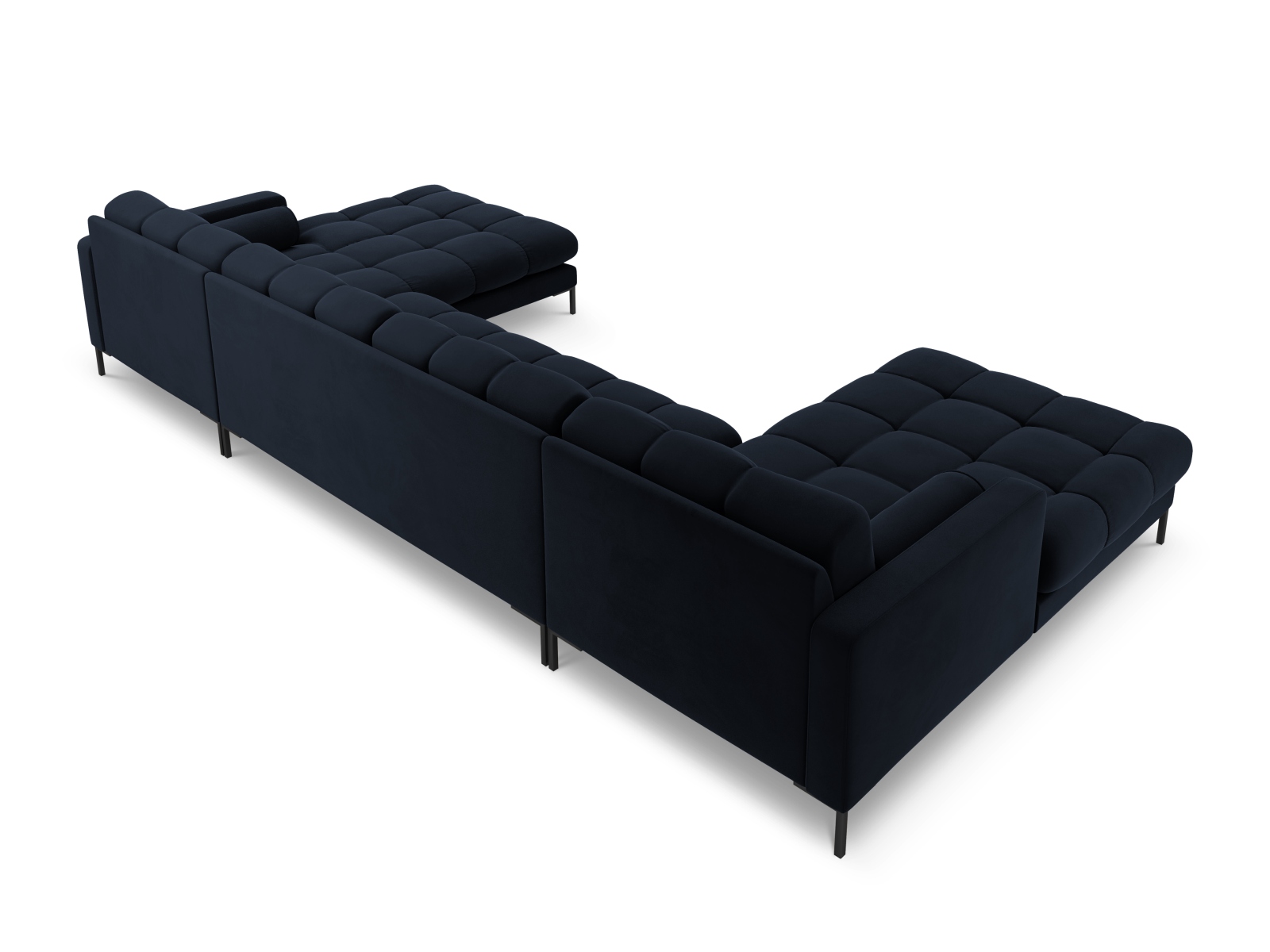 Cosmopolitan Design Panoramasofa Bali 7-Sitzer 383 cm Samt Bluvel Dunkelblau Beine Schwarzes Metall