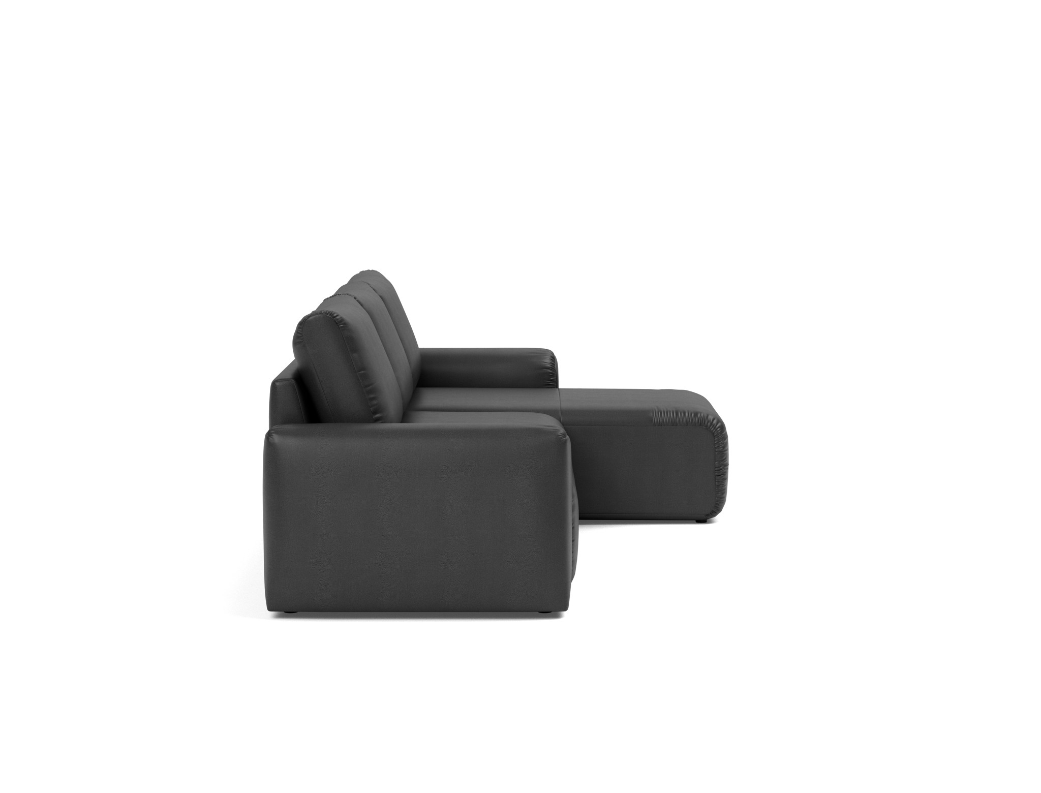 Schlafsofa Norum mit Chaiselongue und Chunky-Armlehnen Lederoptik Faunal 550-Black