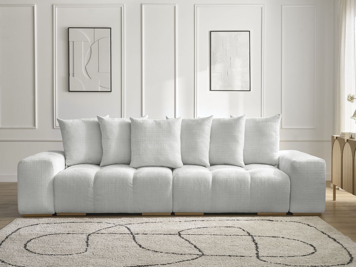 Bobochic Anakin Schlafsofa 3-Sitzer mit Bettkasten, 6 Kissen Strukturstoff Hellgrau