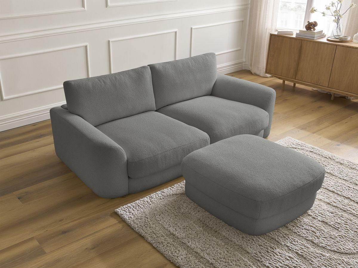 Bobochic Leonore Sofa 3-Sitzer mit Pouf Bouclé-Stoff Dunkelgrau