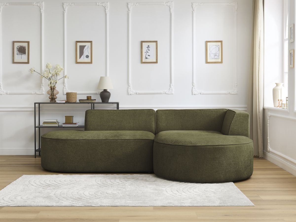 Bobochic Rousseau Ecksofa Strukturstoff Grün Ecke rechts