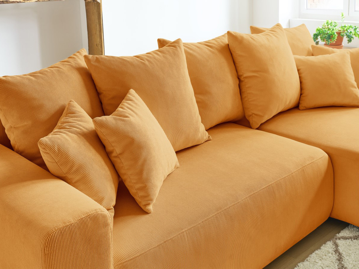 Bobochic Envy Ecksofa mit Schlaffunktion und Bettkasten Cordsamt Gelb