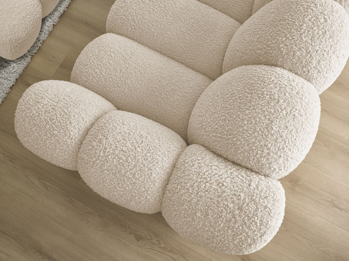 Bobochic Hippolyte Sofa 3-Sitzer mit Pouf Bouclé-Stoff Beige