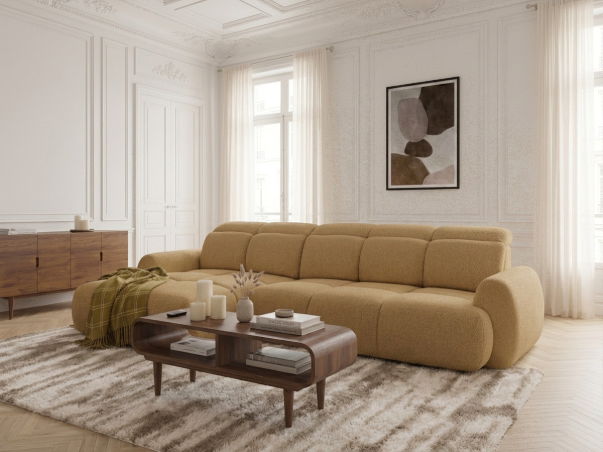 Bobochic Ruby Ecksofa mit Schlaffunktion und Bettkasten Chenille Gelb Ecke links