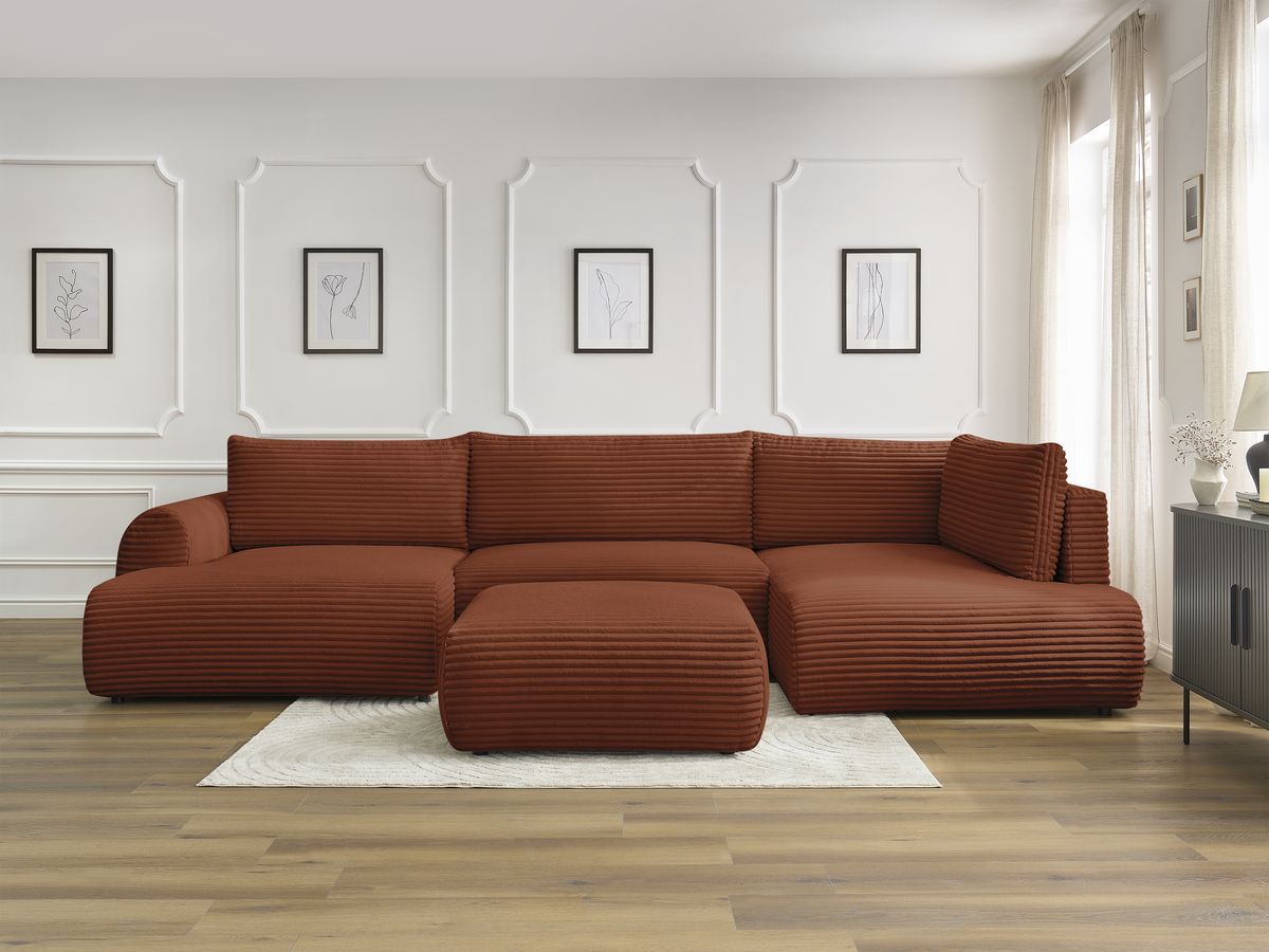 Bobochic Lucien Wohnlandschaft mit Pouf Breitcord weich Orange Ecke links