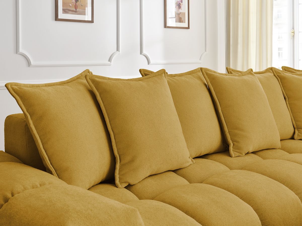 Bobochic Everest Ecksofa, 10 Kissen Strukturstoff Gelb Ecke rechts